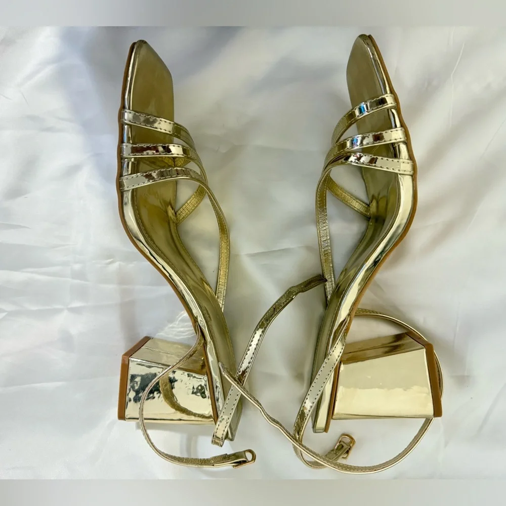 Public Desire Metallic Gold Strappy Heels - Picture 4 of 6